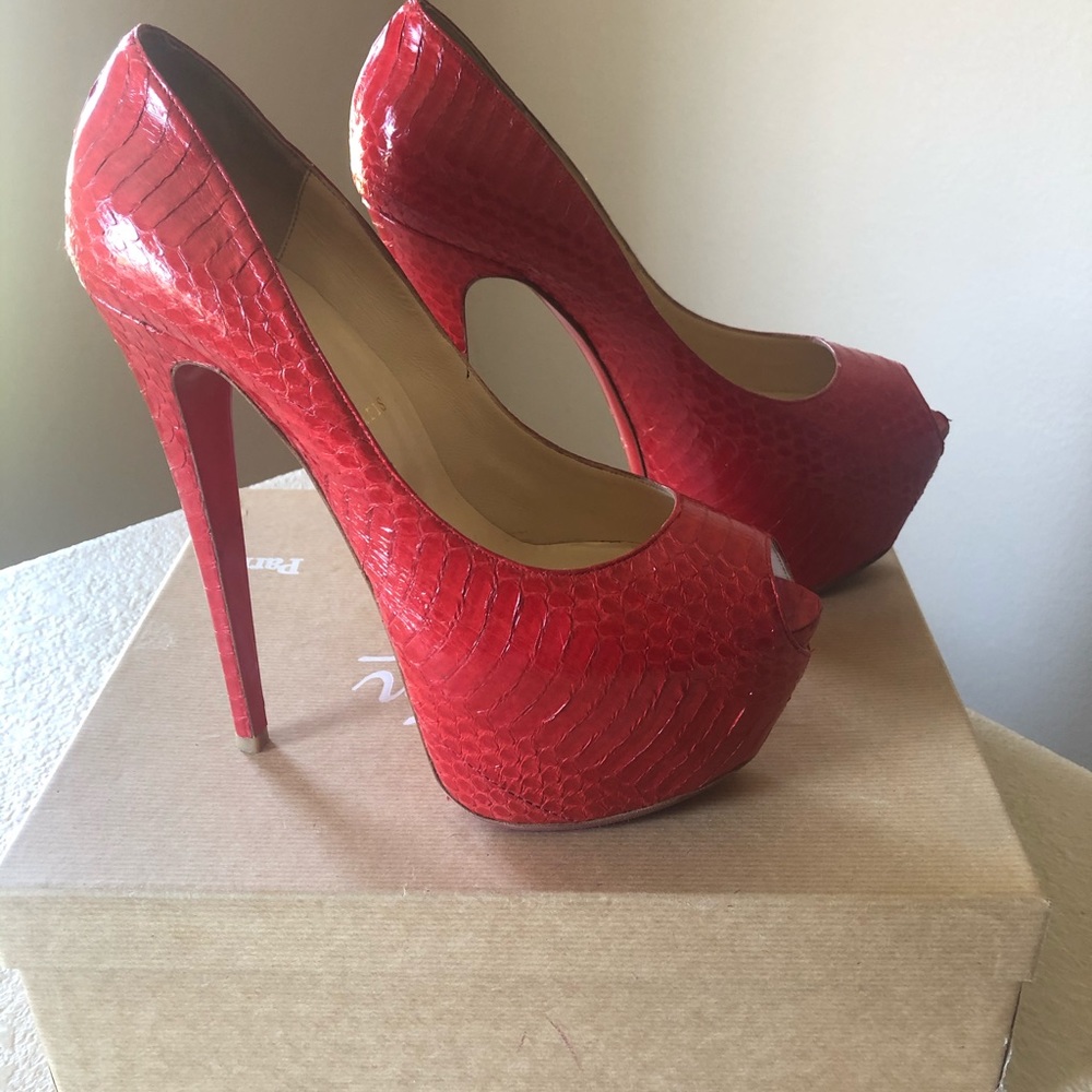 Christian Louboutin Platform Python Peep Toe Heel - image 4